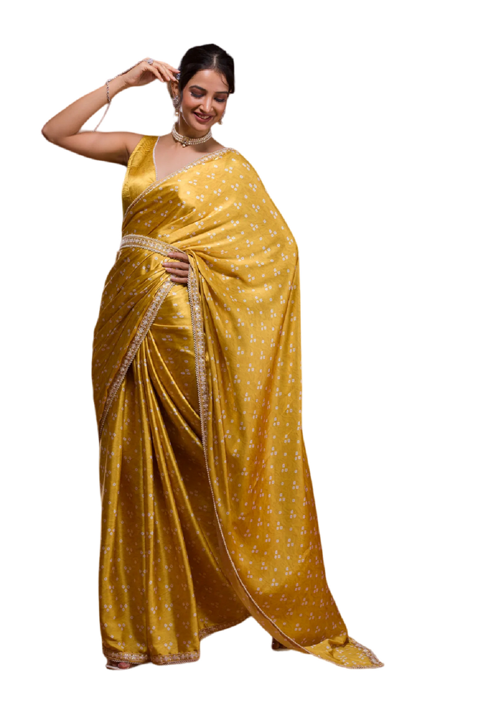 Vamika Yellow Satin Sequins Embroidery Lace Saree