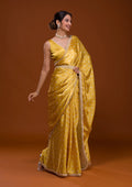 Vamika Yellow Satin Sequins Embroidery Lace Saree