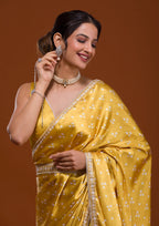 Vamika Yellow Satin Sequins Embroidery Lace Saree