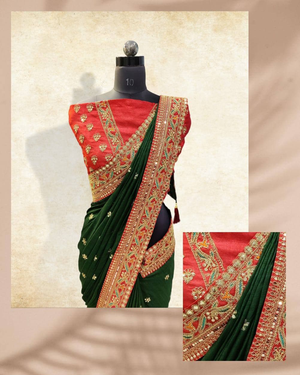 Vamika Green Royal Vichitra Silk Sequins,Coding And Thread Multi Work And Havy Work Border Saree