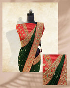Vamika Green Royal Vichitra Silk Sequins,Coding And Thread Multi Work And Havy Work Border Saree