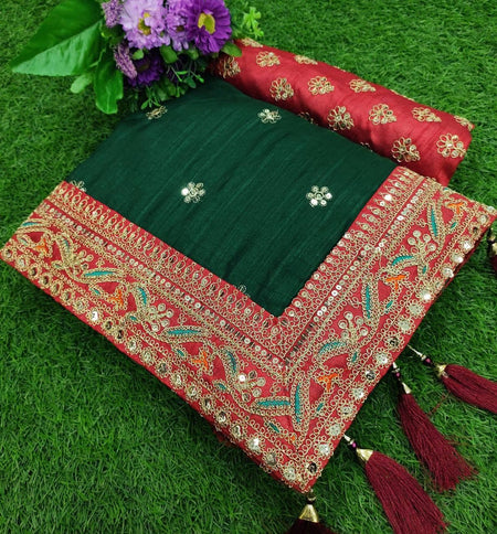 Vamika Green Royal Vichitra Silk Sequins,Coding And Thread Multi Work And Havy Work Border Saree