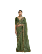 Vamika Olive Green Royal Vichitra Silk Sequins,Coding And Thread Multi Work And Havy Work Border Saree