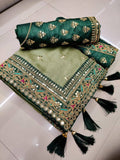 Vamika Olive Green Royal Vichitra Silk Sequins,Coding And Thread Multi Work And Havy Work Border Saree