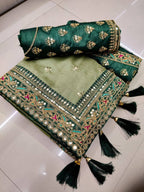 Vamika Olive Green Royal Vichitra Silk Sequins,Coding And Thread Multi Work And Havy Work Border Saree
