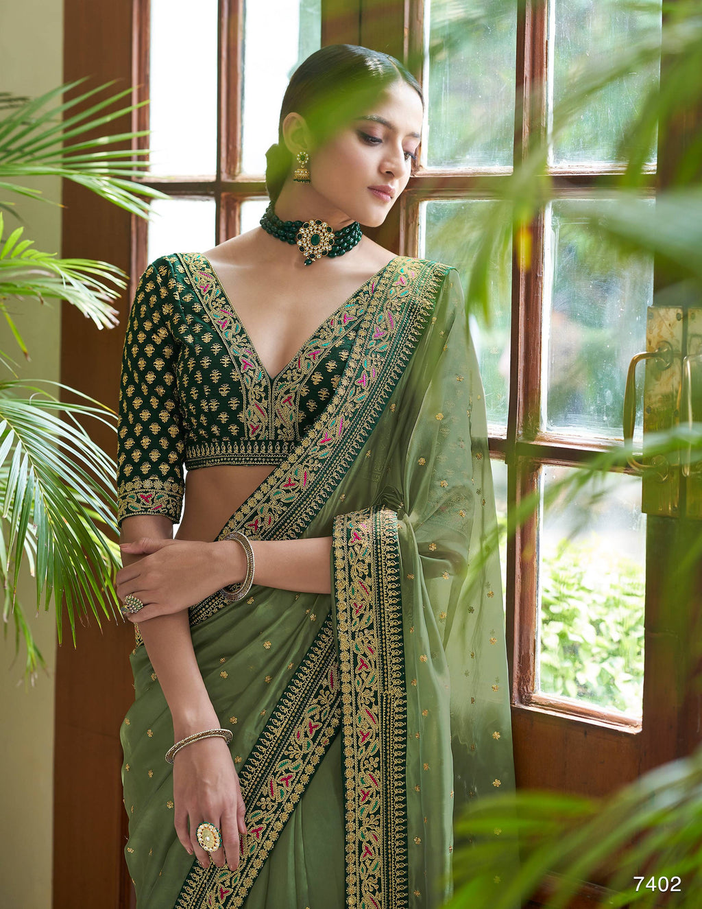Vamika Olive Green Royal Vichitra Silk Sequins,Coding And Thread Multi Work And Havy Work Border Saree