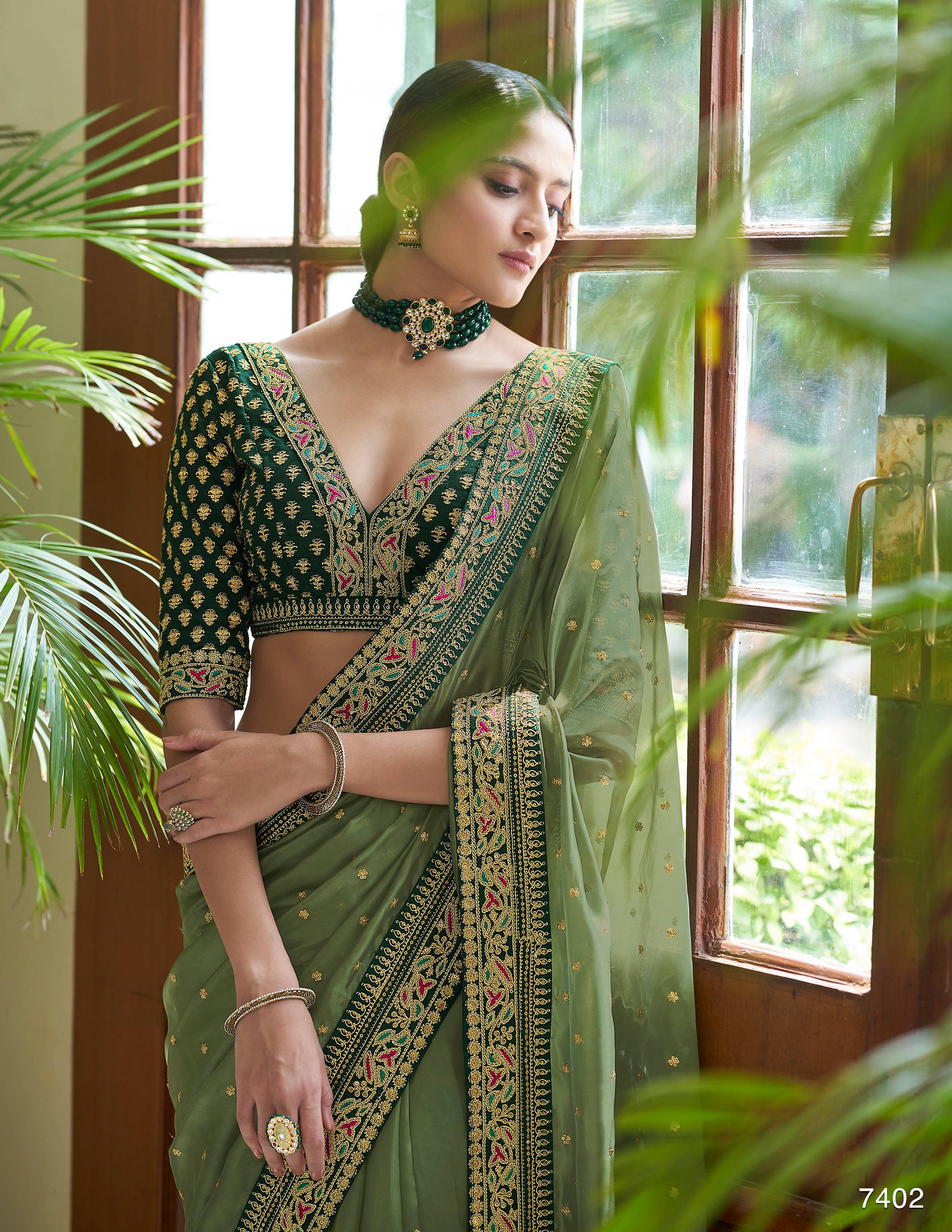 Vamika Olive Green Royal Vichitra Silk Sequins,Coding And Thread Multi Work And Havy Work Border Saree