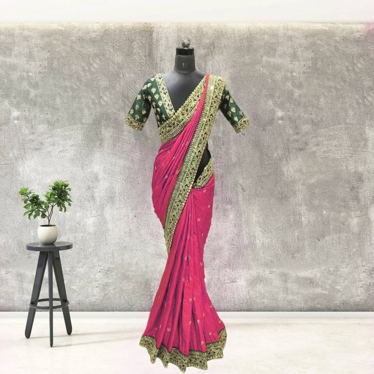 Vamika Pink Royal Vichitra Silk Sequins,Coding And Thread Multi Work And Havy Work Border Saree