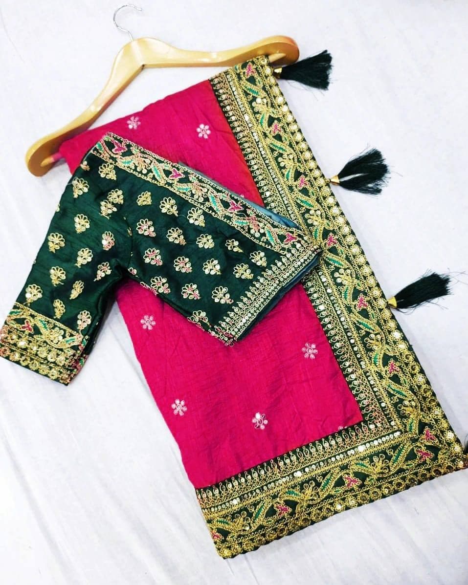 Vamika Pink Royal Vichitra Silk Sequins,Coding And Thread Multi Work And Havy Work Border Saree