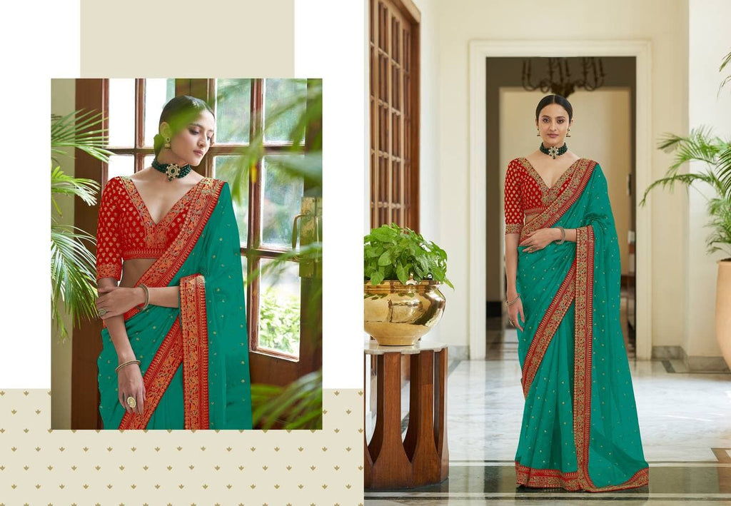 Vamika Sky Royal Vichitra Silk Sequins,Coding And Thread Multi Work And Havy Work Border Saree