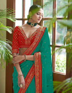Vamika Sky Royal Vichitra Silk Sequins,Coding And Thread Multi Work And Havy Work Border Saree