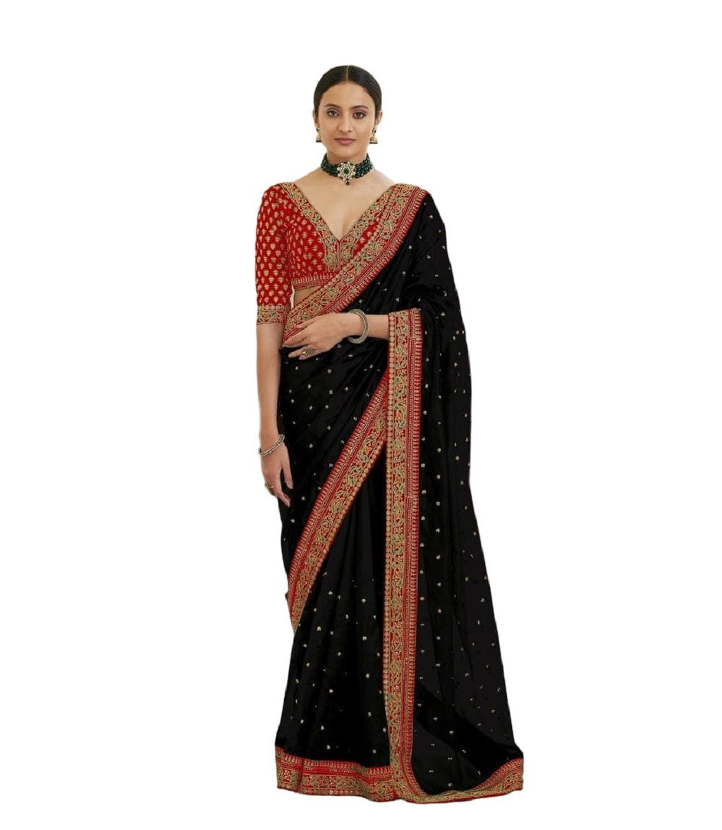 Vamika Black Royal Vichitra Silk Sequins,Coding And Thread Multi Work And Havy Work Border Saree