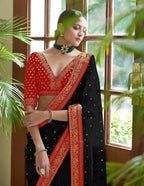Vamika Black Royal Vichitra Silk Sequins,Coding And Thread Multi Work And Havy Work Border Saree