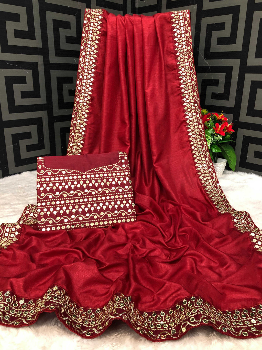 Vamika Maroon Bengalori Silk Embroidery With Sequence Work Saree