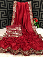 Vamika Maroon Bengalori Silk Embroidery With Sequence Work Saree