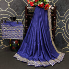 Vamika Blue Bengalori Silk Embroidery With Sequence Work Saree
