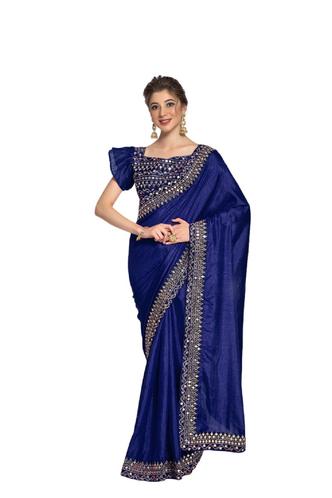 Vamika Blue Bengalori Silk Embroidery With Sequence Work Saree