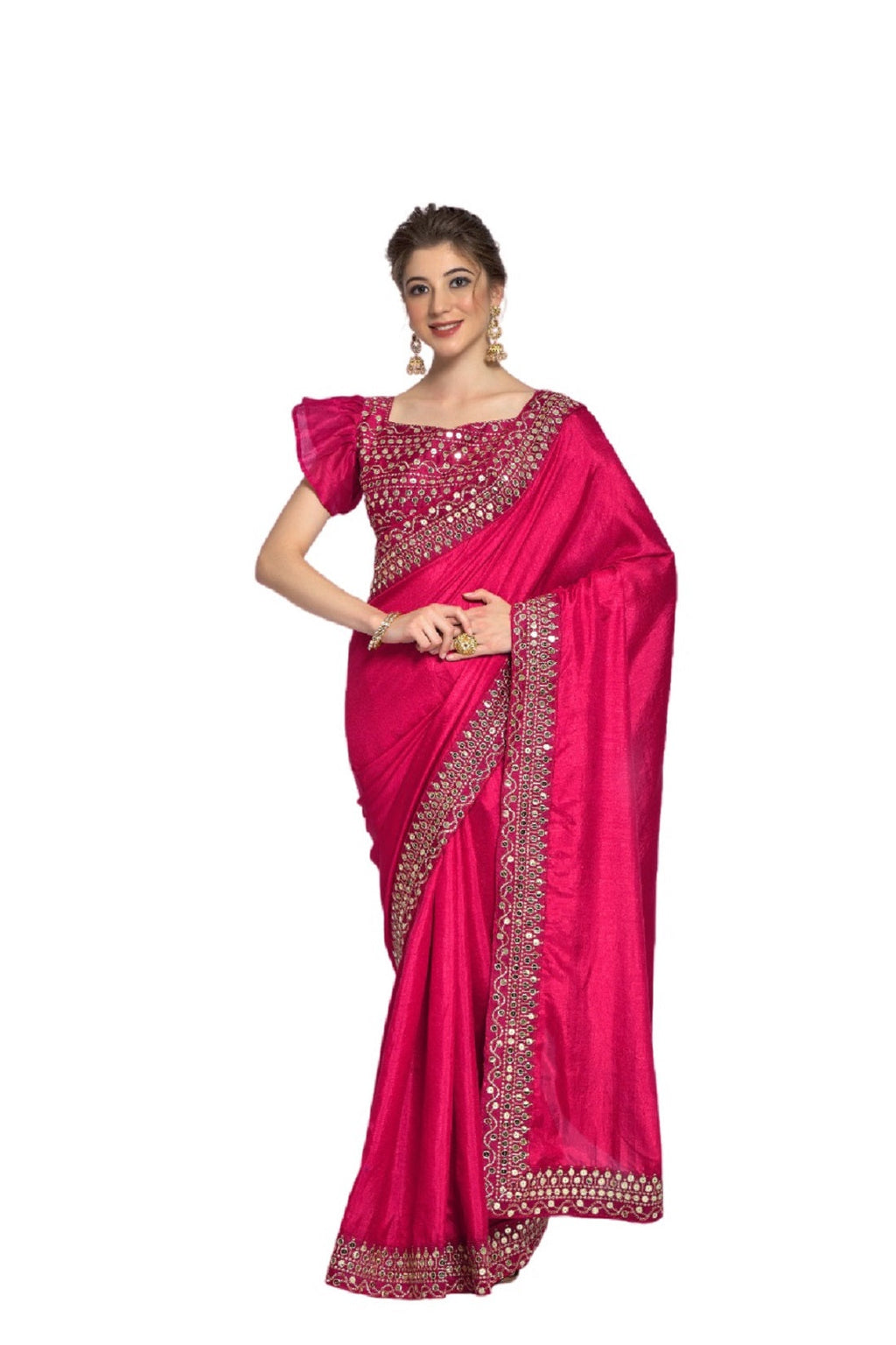 Vamika Pink Bengalori Silk Embroidery With Sequence Work Saree