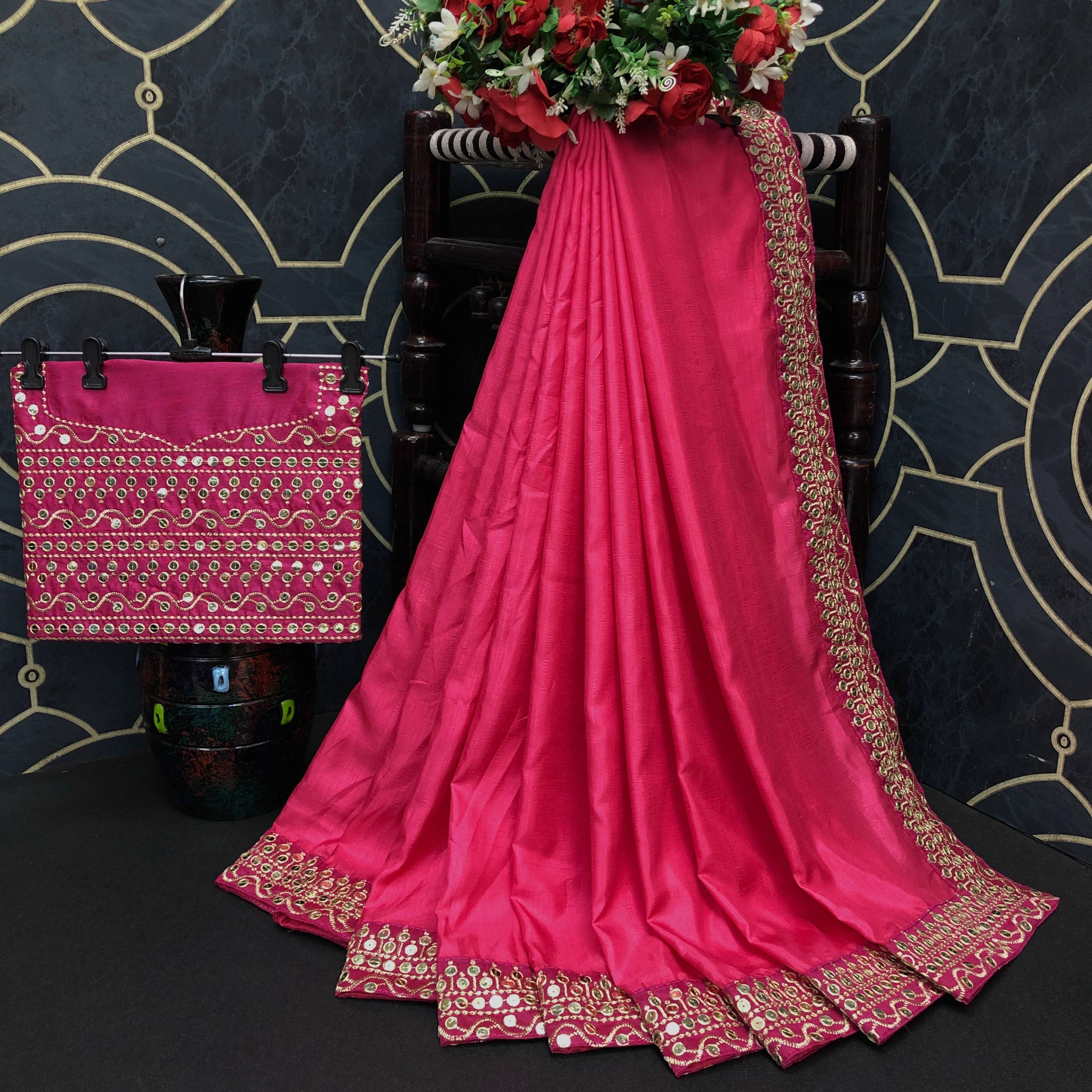 Vamika Pink Bengalori Silk Embroidery With Sequence Work Saree
