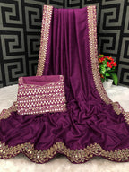 Vamika Purple Bengalori Silk Embroidery With Sequence Work Saree