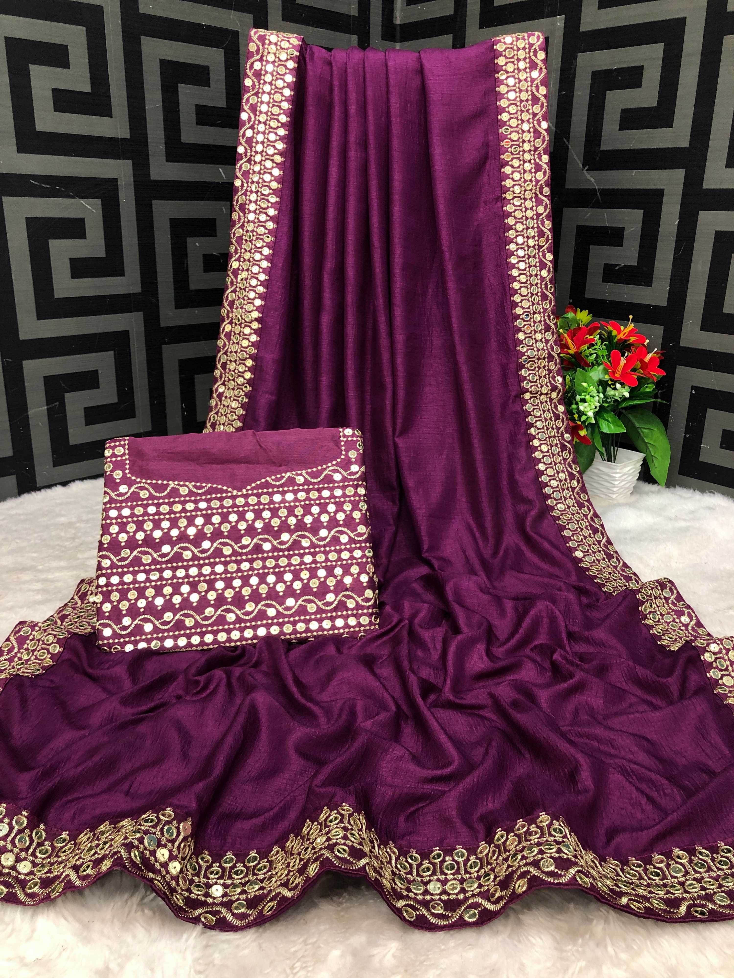 Vamika Purple Bengalori Silk Embroidery With Sequence Work Saree