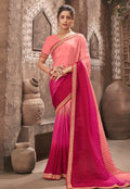Vamika Light Pink Chinon Heavy Embroidery Mirror Kari Lace Work & Crush Saree