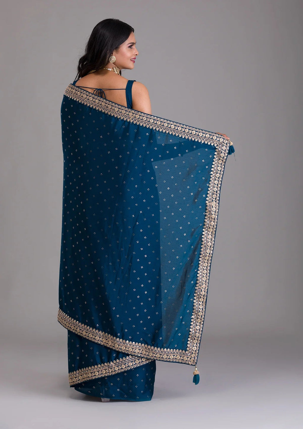 Vamika Blue Chinon Zari Embroidery With Sequins Saree