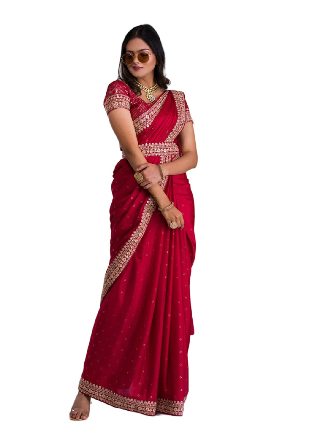 Vamika Pink Chinon Zari Embroidery With Sequins Saree