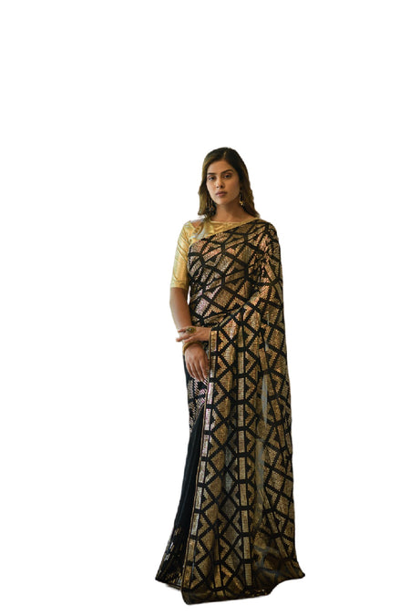 Vamika Black Georgette Gota Work Saree