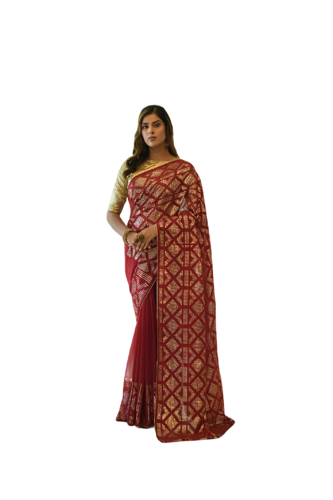Vamika Red Georgette Gota Work Saree