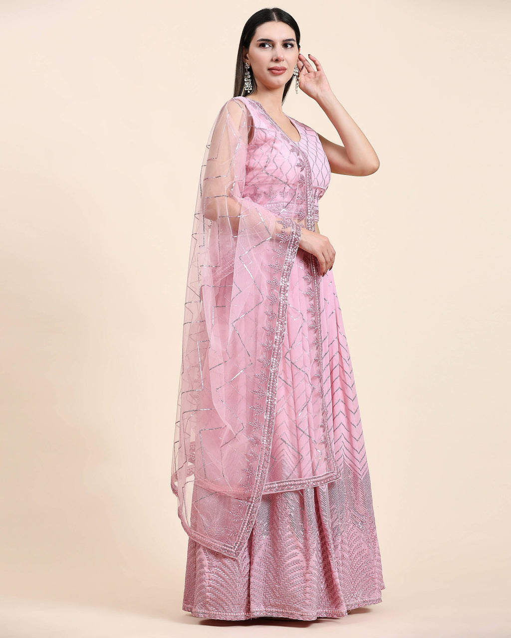 Pink Pure Viscose Georgette Sequence Embroidery work Lehenga Choli with Dupatta - Aakriti
