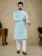 Anaita Light_Blue Lucknowi Work Silk Straight Kurta