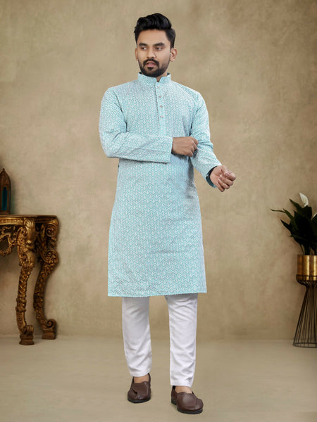 Anaita Light_Blue Lucknowi Work Silk Straight Kurta