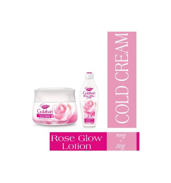 Dabur Gulabari Moisturizing Cold Cream - 100ml with Free Dabur Gulabari Rose Glow Lotion - 50ml
