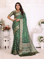 Anaita Dark Green Soft Satin Silk Bandhej Print Saree With Kanchi Zari Weaving Border - Distacart