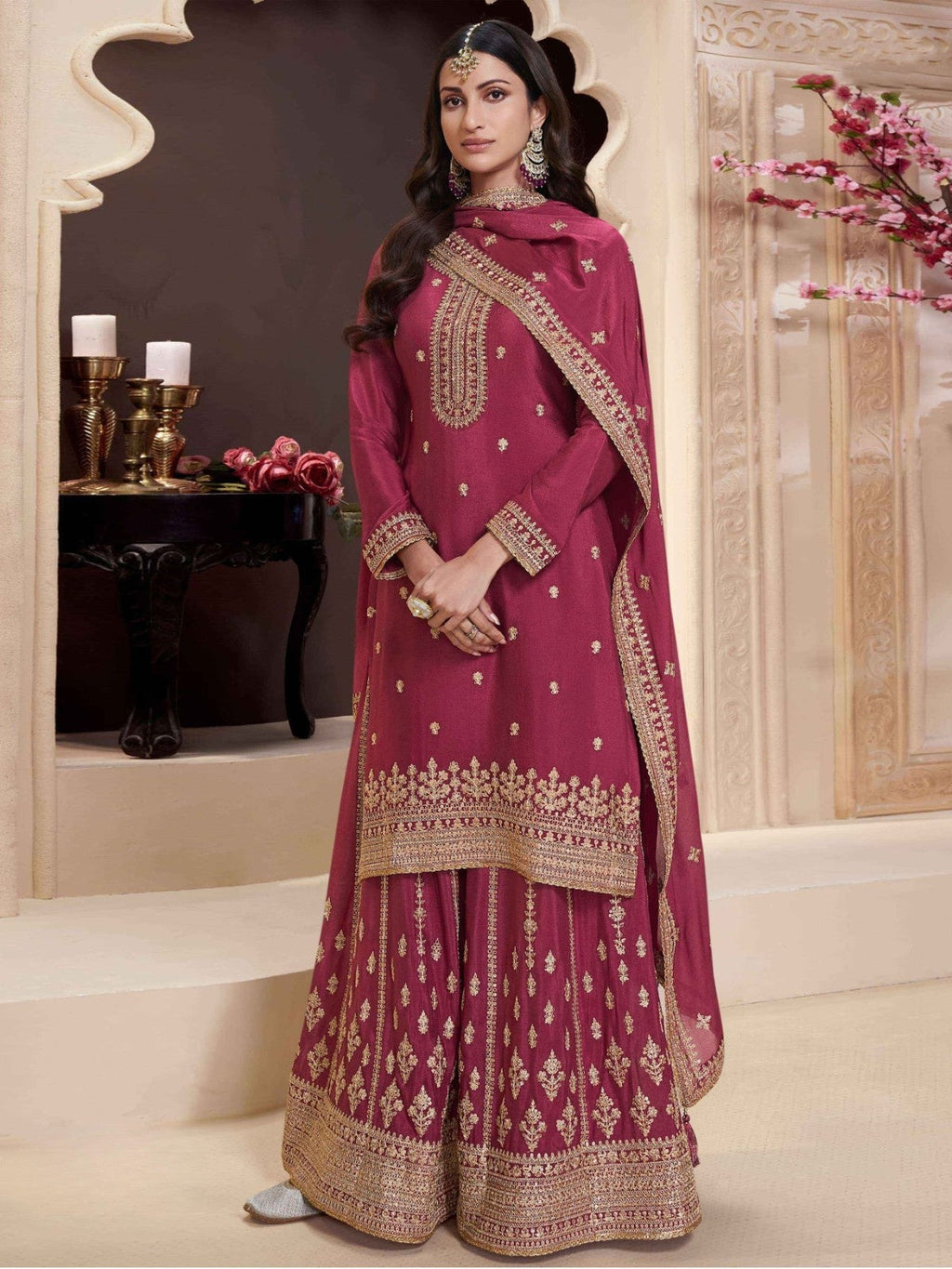 Anaita Dark Maroon Chinon Embroidered Salwar Suit - Distacart