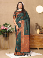 Lorenvalley Fashion Darkgreen Soft Silk Copper Zari weaving Design Saree