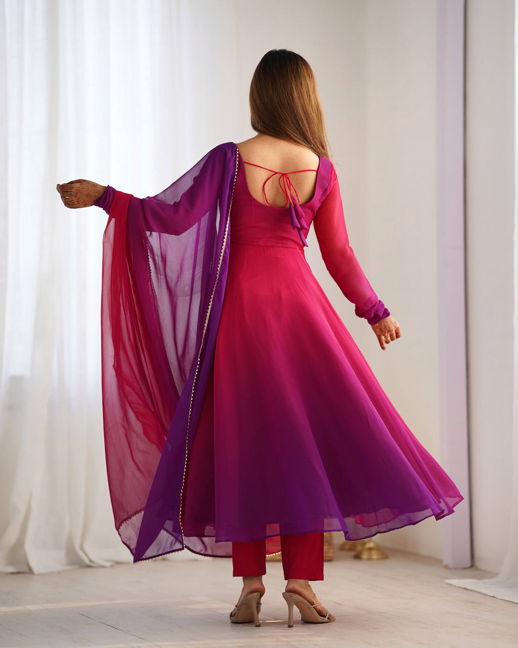 Evanik Pink Pure Soft Georgette Colorful Padding Anarkali Suit - Distacart