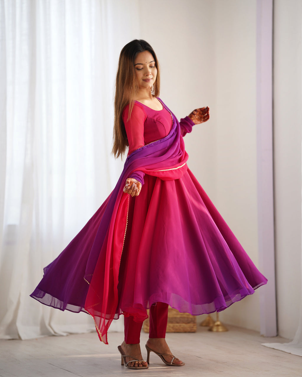 Evanik Pink Pure Soft Georgette Colorful Padding Anarkali Suit - Distacart