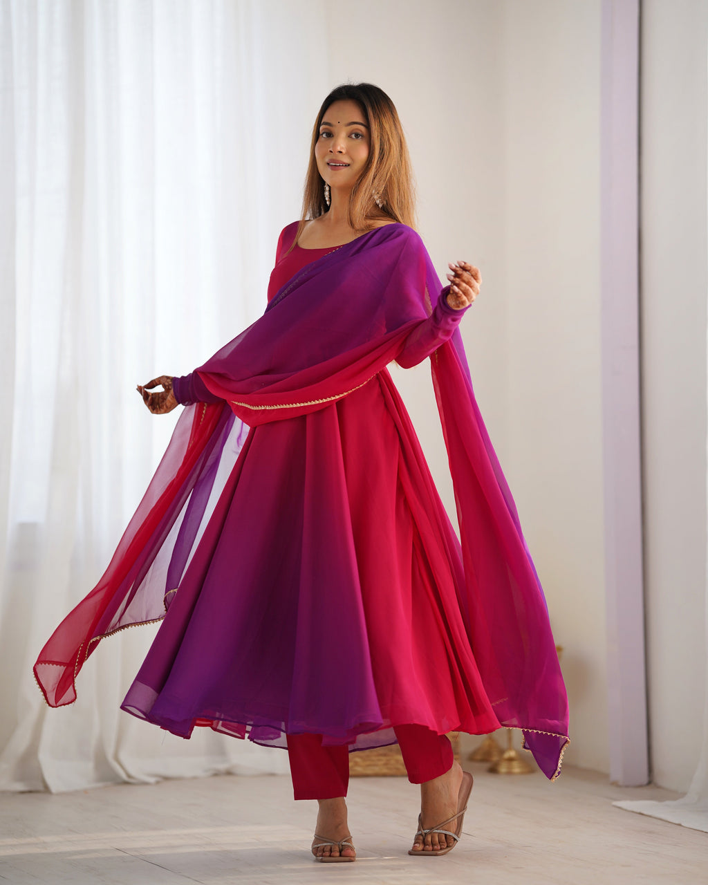 Evanik Pink Pure Soft Georgette Colorful Padding Anarkali Suit - Distacart