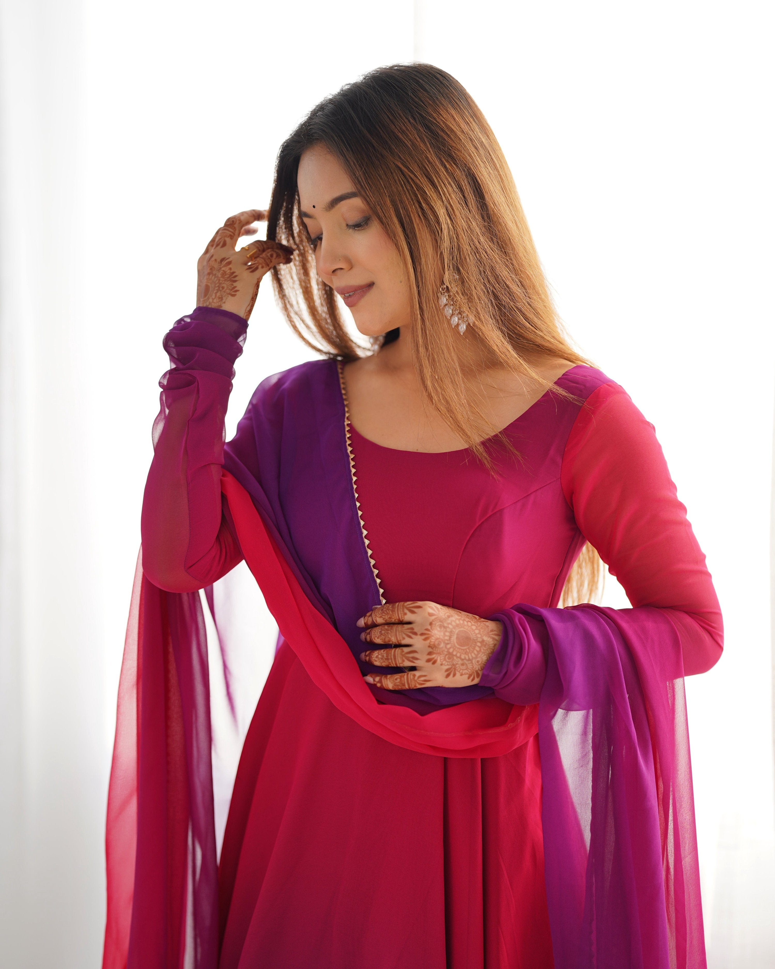 Evanik Pink Pure Soft Georgette Colorful Padding Anarkali Suit - Distacart