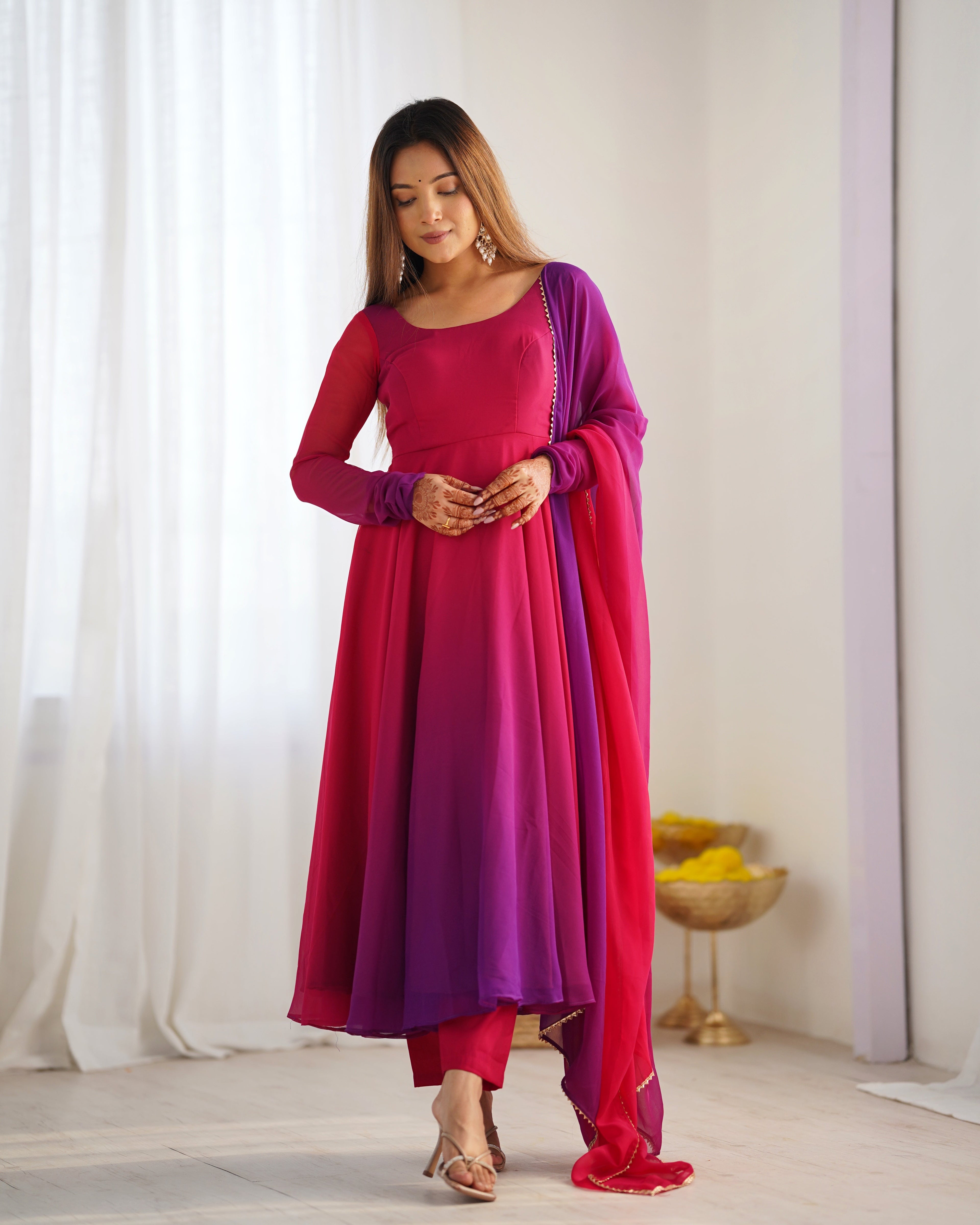 Evanik Pink Pure Soft Georgette Colorful Padding Anarkali Suit - Distacart