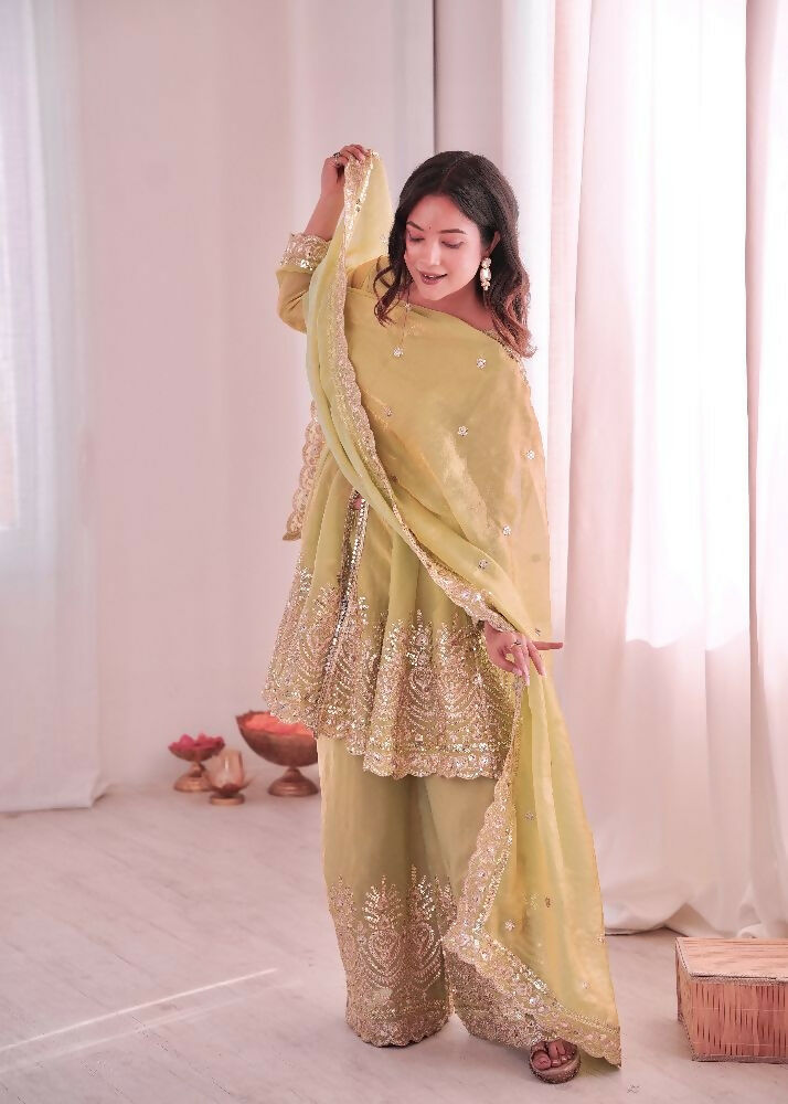 Teeya Creation Pista Color Fendy Satin Silk Embroidery Work Party Wear Salwar Suit - Distacart