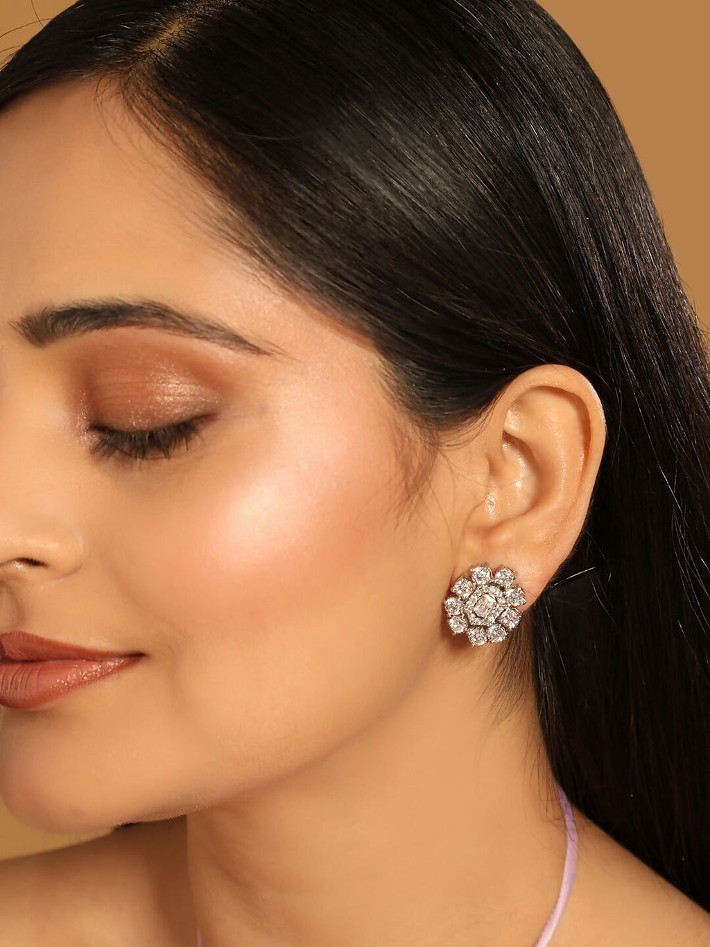 Nuyug Silver Blossom Diamond Studs - Distacart