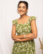 FIORRA Women's Mehandi Green Georgette Floral Printed Dress - Distacart