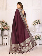 Anaita Dark Brown Banarasi Silk With Beautiful Gala Weaving Saree With Blouse