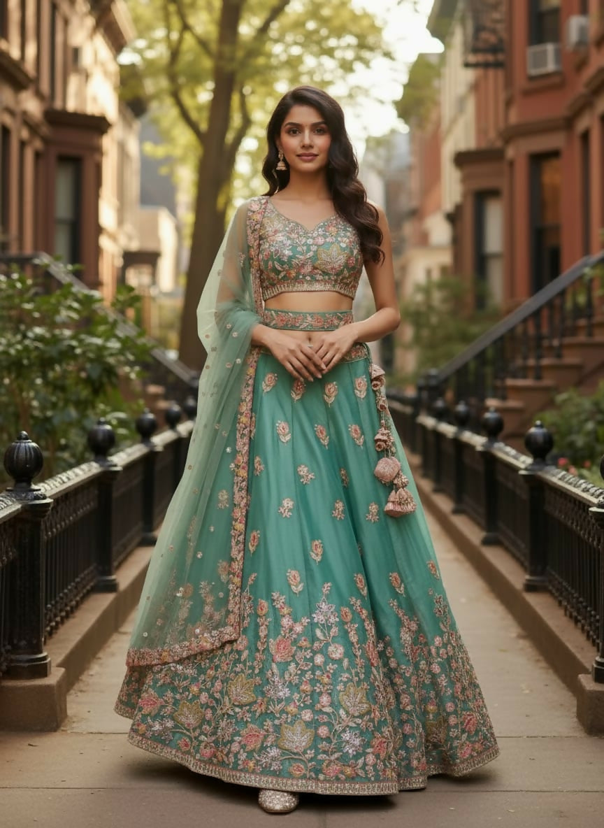 Lehenga Mart Designer Indian Wedding Lehenga Choli-Sky Green - Distacart