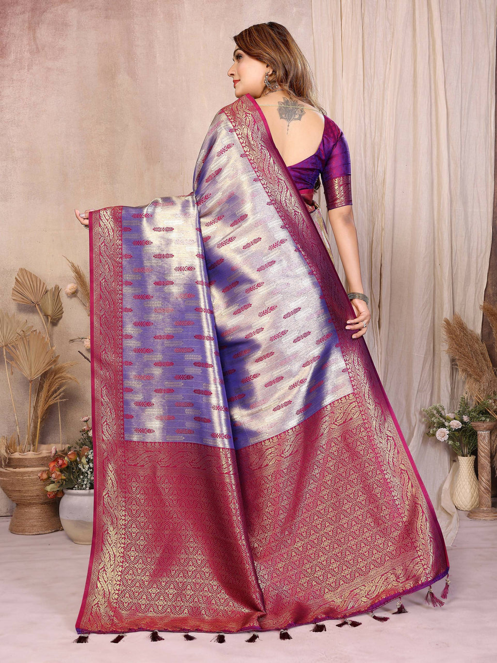 Aastha Fashion Purple Tissue Silk Paithani Woven Saree - Distacart