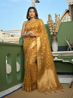 Delightful Designer Light Yellow Color Organza Silk Saree With Weaving Work - Yomika Fashions