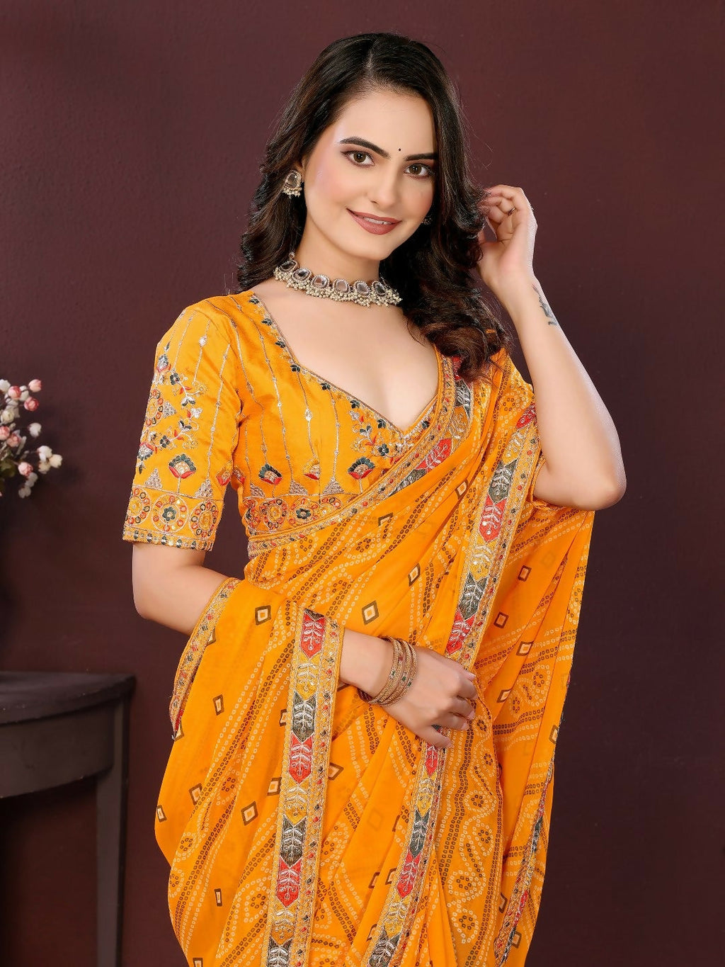 Ai Fashion Yellow Georgette Digital Print Party Wear Saree - Distacart